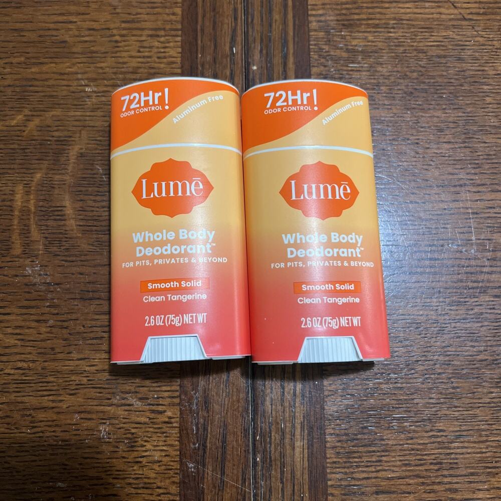 2 Lumē Whole Body Deodorant Smooth Solid Clean Tangerine 2.6oz Each